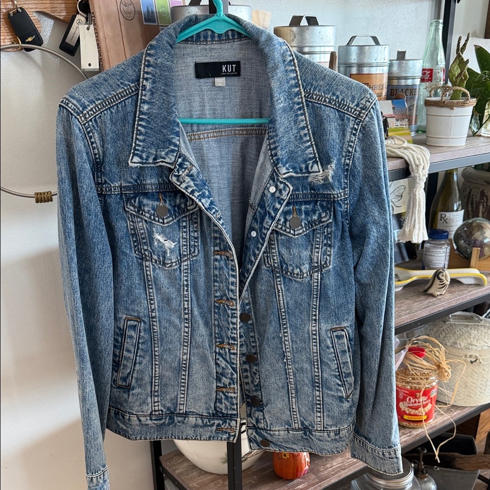 Kut from the Kloth Distressed Light Blue Denim Jacket
